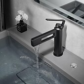 abordables Classiques-Robinet de lavabo de salle de bain, robinet de salle de bain noir, robinets de bain en forme de pistolet à un trou en laiton (noir/gris/chrome/doré)