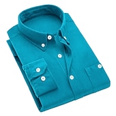 cheap Men's Button Up Shirts-Men's Dress Shirt Button Down Shirt Collared Shirt Corduroy Shirt Plain Party Hiking Blue Wine Sea Blue Black Long Sleeve Turndown Winter Clothing Apparel Warm