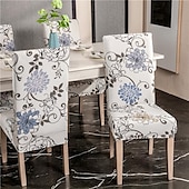 abordables Couverture de chaise de salle à manger-Housse de chaise de salle à manger géométrique 1 pièce, housse de siège extensible, housse de protection de chaise pour salle à manger, mariage, décoration de Noël