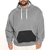 abordables sudaderas con capucha de talla grande para hombre-Hombre Talla Grande Sudadera Grande y alto Bloque de color Con Capucha Manga Larga Primavera &amp; Otoño Básico Design Talla Grande Casual Diario Deportes Tops