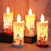 economico Luci regalo di Natale-Candela di Natale Senza Fiamma LED Candele a Colonna Lampade per Natale con Decalcomania di Babbo Natale per Decorazioni di Natale a Casa.