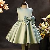 billige Blomsterpikekjoler-A-Line Knelengde Blomsterjente Kjole Bryllupsfest Jenter Søt Promkjole Sateng med Sløyfe(r) Elegant Passform 3-16 år å imponere