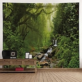baratos Tapeçaria da Floresta-l.t.home natureza tapeçaria de parede arte decoração cobertor cortina piquenique toalha de mesa pendurado casa quarto sala de estar dormitório decoração floresta paisagem sol através da árvore