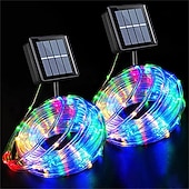 levne LED pásky-solární provazová světla venkovní 2 balení led pohádková řetězová světla 20/12/7m 200/100/50 led zahradní dekorace el 5mm solární panel 2ks teplé bílé studené bílé rgb sváteční světla venkovní párty dovolená solární napájení