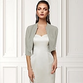 baratos envoltórios de convidados de casamento-Bolero Feminino Envolvimento de Mãe Envolvimentos Básicos Casacos  Jaquetas Elegante Manga 3/4 de Comprimento Chiffon Casamento de Convidados Envolvimentos Com Cor Pura Para Festa Noite Primavera e