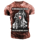  Maglietta T-Shirt Uomo Crociati Croce Templare Gotico Orrore Soldato Maglietta Grafica Slogan T-Shirt Maglietta Distressed Maniche Corte Maglietta Stampa 3D Collo A Giro Camicia Moda Vintage Designer