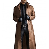 billiga Trenchcoat för män-Herr Imitationsläderjacka Vinterkappa Övergångsjacka Trenchcoat Semester Fest Höst Vinter Imitationsläder Vindtät Håller värmen Ytterkläder Kläder Konstnärlig / Retro Cosplay Ren färg Ficka Nedvikt