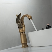 cheap Classical-Antique Bathroom Sink Mixer Faucet, Washroom Basin Taps Brass Swan Shape Copper Electroplated Finish Vintage Style Single Handle One Hole Water Taps with Cold Hot Hose