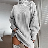 cheap Sweater Dress-Women&#039;s Sweater Dress Knit Dress Jumper Dress Mini Dress Knitwear Stylish Basic Print Pure Color Winter Dress Daily Holiday Fall Dress Turtleneck Long Sleeve Knit 2023 Loose Fit Pink Wine Light Grey