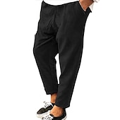cheap Slim-Men&#039;s Corduroy Pants Winter Pants Trousers Cropped Pants Casual Pants Drawstring Elastic Waist Straight Leg Solid Color Comfort Warm Casual Daily Streetwear Sports Fashion Loose Fit Black Blue
