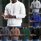 billiga tröja för män-Herr Tröja Pullover tröja Ribbad Virkad Sticka Beskuren Stickat Ensfärgat Rund hals Stylish Grundläggande Utomhus Dagligen Kläder Höst Vinter Svart Vit S M L