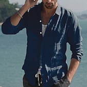 economico Vacanza-Per uomo Camicia camicia di lino Camicia estiva Abbigliamento mare Camicia con bottoni Tinta unica Da mare Curise Nero Bianco Rosa Blu marino Manica lunga Colletto Primavera estate Abbigliamento