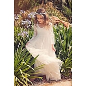 economico Abiti da damigella-Abito da Sposa in Spiaggia A-Line Lunghezza Piena Abito per Ragazzina Ospite di Matrimonio Festa Ragazze Carino Abito da Prom Pizzo con Pizzo Boho Spiaggia Fit 3-16 Anni per impressionare