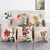 economico stile floreale e vegetale-set di 5 federe decorative per divano, divano o letto design moderno di qualità foglie floreale cotone country/finto lino copricuscino per divano divano letto