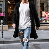 preiswerte Herren Strickjacke-Herren Pullover Strickjacke Pullover Jacke Herbstpullover Gerippt Stricken Tunika Strick Glatt Mit Kapuze Modisch Warm-Ups Casual Freizeitskleidung Bekleidung Herbst Winter Schwarz Blau S M L