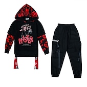 economico Completini per bambini-Unisex 3D Alfabetico Set felpa con cappuccio e pantaloni della tuta Completo Manica lunga Autunno Inverno Di tendenza Stile di strada Bambino 3-13 anni Da mare Strada Standard