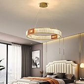 billige Pendellys-led krystall lysekrone ring hengende lys rund, 120 cm luksus krystall lysekroner for stue spisestue, gull (høydejusterbar)
