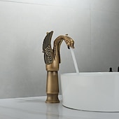 cheap Classical-Antique Bathroom Sink Mixer Faucet, Washroom Basin Taps Brass Swan Shape Copper Electroplated Finish Vintage Style Single Handle One Hole Water Taps with Cold Hot Hose