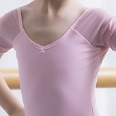 levne Oblečení na balet-Dětské taneční kostýmy Balet Leotard / Kostýmový overal Čistá Barva Barevně dělené Tyl Dívčí Výkon Trénink Poloviční rukáv Vysoký Směs bavlny
