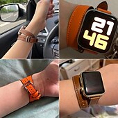 رخيصةأون عصابات Apple Watch-جولة مزدوجة متوافق مع Apple Watchband 38 مم 40 مم 41 مم 42 مم 44 مم 45 مم 49 مم مشبك معدني قابل للتعديل جلد اصطناعي استبدال حزام الساعة إلى iwatch Ultra 2 Series 9 8 7 SE 6 5 4 3 2 1