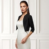 baratos envoltórios de convidados de casamento-Bolero Feminino Envolvimento de Mãe Envolvimentos Básicos Casacos  Jaquetas Elegante Manga 3/4 de Comprimento Chiffon Casamento de Convidados Envolvimentos Com Cor Pura Para Festa Noite Primavera e