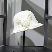 levne Party klobouky-Klobouky Směs polybavlny Zvonovitý klobouk 30. léta Slamák Ležérní Dovolená Kentucky Derby Melbourne Cup koktejl Elegantní Retro styl S Aplikace Rozdělení Přílba Pokrývky Hlavy