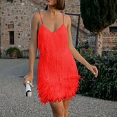billiga Klänningar-Glada 20-talet 1920-talet Flapper-klänning Klänningar Den store Gatsby Tofs Fjäder Tofs Fjädrar Dam Maskerad Bröllop Bröllopsgäst Fest / afton Vuxen Klänning Hemkomstklänningar