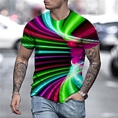 cheap 3D T shirts-Men&#039;s Graphic Optical Illusion T Shirt Tee Short Sleeve T shirt 3D Print Round Neck Shirt Exaggerated Basic Daily Green / Black Light Green Pink Clothing Apparel Normal S M L XL XXL 3XL 4XL