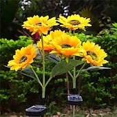cheap Landscape Lights-Solar Sunflower Lights, IP65 Waterproof LED with 3 Sunflowers Solar Outdoor Garden Lights for Outdoor Patio &amp; Lawn Decoration 1/2pcs