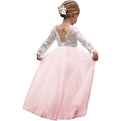 billiga Brudnäbbsklänningar-Barn flickors blommig klänning strandbröllop avslappnad tulle klänning fest rynkad mesh spets grön vit blå maxi lång ärm prinsessan söta klänningar festklänning online vanlig passform 4-13 år klänning