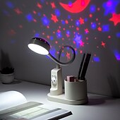 abordables Lámparas de escritorio-Escritorio led usb recargable con portalápices oscurecimiento 3 brillo lámpara de escritorio flexible led lectura flexible protección ocular lámpara de escritorio proyector de estrellas luz nocturna