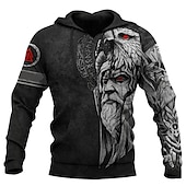 Men's Graphic Prints Human Viking Hoodie Hoodies Sweatshirt Streetwear Designer Long Sleeve Hooded Daily Sports Black Print Spring &  Fall Designer4