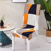abordables Couverture de chaise de salle à manger-Housse de chaise de salle à manger géométrique 1 pièce, housse de siège extensible, housse de protection de chaise pour salle à manger, mariage, décoration de Noël