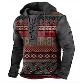 cheap Vintage Ethnic Hoodies-Men&#039;s Ethnic Hoodie Hoodies Sweatshirt Pullover Hoodie Sweatshirt Long Sleeve Hooded Sweatshirt Hooded Designer 3D Print Sports &amp; Outdoor Daily Sports Yellow Red Lace up Print Spring &amp;  Fall Designer