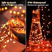 preiswerte Batterie-Lichterketten-elegante Lichterkette mit 5 m 200 LEDs und Feuerwerkskörpern für Hochzeitsfeiern, 2 m 100 LEDs in Kupfer, wasserdichte Lichterkette mit Sternenhimmel für Schlafzimmer, Kranzdeko