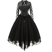 economico Vestiti-Retrò Vintage Punk &amp; Gotico Medievale Vestito Mascherata Strega Ragazza gotica Pizzo Costume Per donna Fantasia Stile Steampunk Notte di Valpurga Carnevale Mascherata Festa / Sera Adulti Vestito