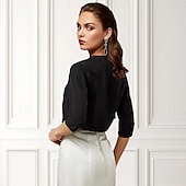 baratos envoltórios de convidados de casamento-Bolero Feminino Envolvimento de Mãe Envolvimentos Básicos Casacos  Jaquetas Elegante Manga 3/4 de Comprimento Chiffon Casamento de Convidados Envolvimentos Com Cor Pura Para Festa Noite Primavera e