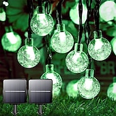 ieftine Alimentare Energie Solară-Pachet de 2 lumini solare cu glob de cristal, 10 m 100 leduri și 6 m 60 leduri lumini rezistente la apă în aer liber de Crăciun, grădină, fereastră, decorare petrecere