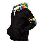 baratos Padrão 3D-Homens Arco-Íris Estampas Abstratas Moletom Moletons Full Zip Hoodie Manga Longa Moletom com capuz Com Capuz Roupa de rua Impressão 3D Desportos e Ar livre Diário Esportes Preto Zíper Imprimir