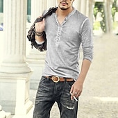 billiga Casual Henley T-shirt-Herr T-shirt Henleytröja Långärmad tröja Slät Henley Plusstorlekar Gata Ledigt Långärmad Button-Down Kläder 100 % bomull Klassisk Ledigt Muskel Stor och hög