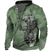 halpa miesten henley villapaidat-Miesten Sukupuolineutraali Merellinen Graafiset tulosteet Vene College Aja sivuun Button Up -huppari Pitkähihainen Villapaita Pystykaulus Katutyyli Suunnittelija Vapaa-aika 3D-tulostus Päivittäin