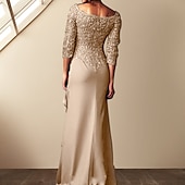voordelige Vloerlengte-Sheath Moeder van de Bruid Jurk Elegante Bateau Hals Vloerlengte Chiffon Kant 3/4 Lengte Mouw met Kant vrije aangepaste maat