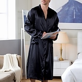 cheap Men&#039;s Robes-Men&#039;s Robe Silk Robe Robes Gown Sleepwear 1 PCS Pure Color Fashion Comfort Soft Home Bed Faux Silk Polyester Breathable V Wire Long Sleeve Basic Fall Spring Black White