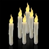 abordables Luces de velas-6/12 Uds velas led luces 6,5 pulgadas 16,5 cm velas cónicas led sin llama blancas velas cónicas colgantes que funcionan con pilas candelabros de batería parpadeantes para fiesta iglesia halloween