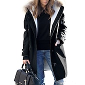 billige Vinter Parka-Dame Vinterfrakk Vinterjakke Parkas Vindtett Hold Varm Glidelås Lomme Pelskrage Fleece Lined Elegant og moderne Fritid hverdag Gate stil Helfarge utendørs Feriereise Valentinsdag Gate Glidelås Lang