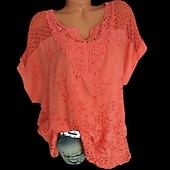 abordables Hauts en dentelle-chemise femme chemise en dentelle chemisier haut à œillets mousseline streetwear basique décontracté brodé manches courtes régulier hauts col en V quotidien sortie week-end noir blanc rouge bleu vert