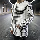 cheap Basic T shirts-Men&#039;s T Shirt Long Sleeve Shirt Long Sleeve Crew Neck Spring Fall Striped Lightweight Casual Comfortable Vacation Casual Weekend Black White Top Tee for Men
