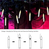 baratos Luzes de velas-12 peças velas flutuantes de natal com controle remoto led velas sem chama penduradas castiçais sem chama velas de led com ganchos cintilantes operados por bateria para halloween igreja natal natal