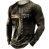 ieftine Tricouri vintage-Bărbați Crucea Templieră Imprimeu Grafic Σταυρός Tricou Tricouri grafice tricou învechit Manșon Lung Tricou Tipărire 3D Stil Nautic Cămașă Epocă Designer Ușor În aer liber Zilnic Concediu Negru
