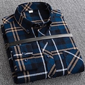 preiswerte Businesshemden für Herren-Herren Oberhemd Kariertes Hemd trachtenhemd Kragenhemd Knopfhemd Schottenstoff Hochzeit Arbeitskleidung A B C E Langarm Kragen Frühling Winter Bekleidung Button-Down